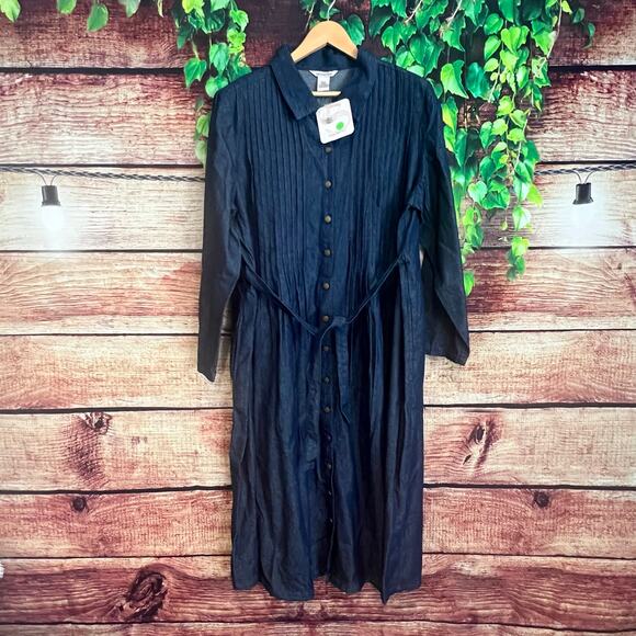 Silhouettes 100% Cotton Denim Maxi Dress 14WP Blue Jean Button Up Cottagecore - Picture 1 of 4